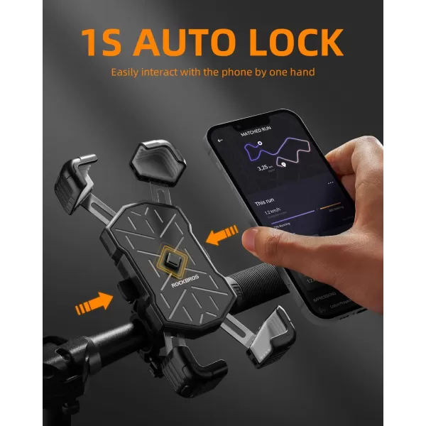 ROCKBROS Bike Phone Holder Motorcycle Phone Mount 1s LockSecure Protection 360 Rotatable Phone Holder Compatible with iPhoneSamsung and More 45quot to 72quot SmartphonesBlack gray