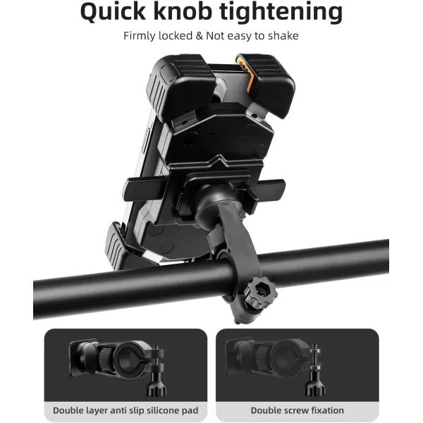 ROCKBROS Bike Phone Holder Motorcycle Phone Mount 1s LockSecure Protection 360 Rotatable Phone Holder Compatible with iPhoneSamsung and More 45quot to 72quot SmartphonesBlack