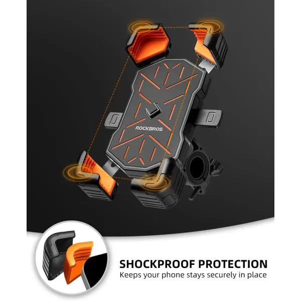 ROCKBROS Bike Phone Holder Motorcycle Phone Mount 1s LockSecure Protection 360 Rotatable Phone Holder Compatible with iPhoneSamsung and More 45quot to 72quot SmartphonesBlack orange
