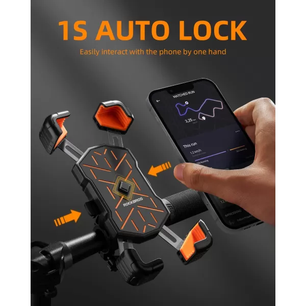 ROCKBROS Bike Phone Holder Motorcycle Phone Mount 1s LockSecure Protection 360 Rotatable Phone Holder Compatible with iPhoneSamsung and More 45quot to 72quot SmartphonesBlack orange
