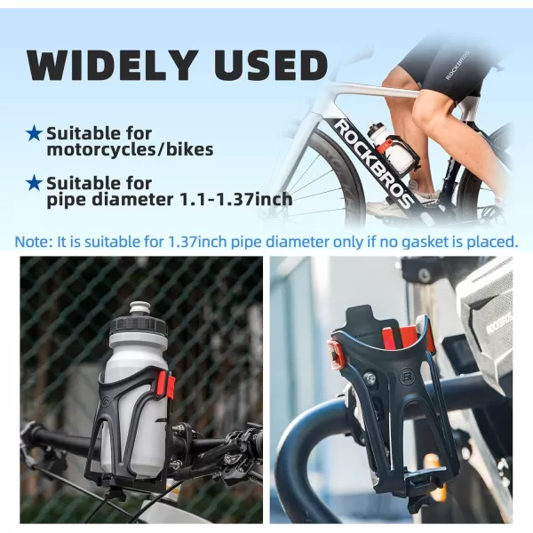 ROCKBROS Bike Water Bottle Holder Bike Cup Holder Motorcycle Cup Holder  Bottle Size Adjustable for Handlebar ampamp Frame for 233quot Diameter Bottles with Screw Tool Durable Bike Drink Holdermotorcyclered