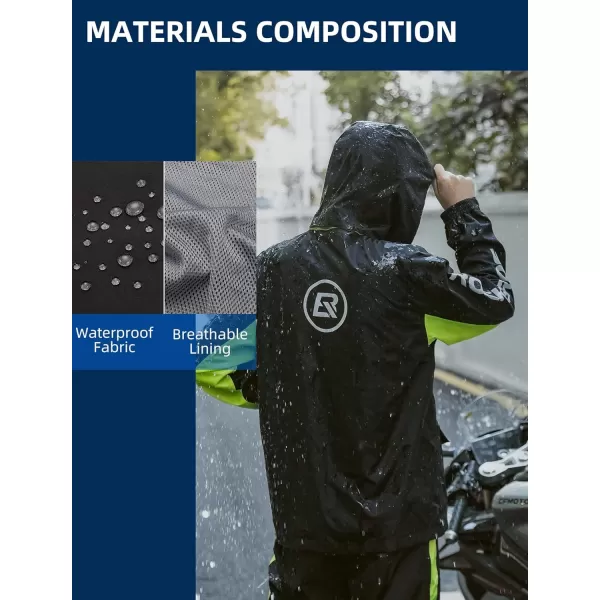 ROCKBROS Cycling Rain Suit for Men Motorcycle Rain Jacket with Pants Windbreaker for All Sports Motorcycle Rain Gear