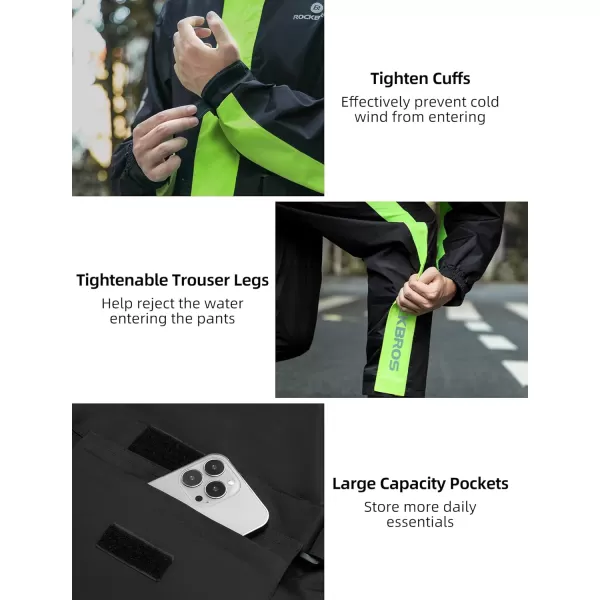 ROCKBROS Cycling Rain Suit for Men Motorcycle Rain Jacket with Pants Windbreaker for All Sports Motorcycle Rain Gear