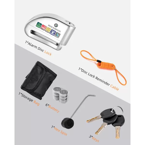 ROCKBROS Disc Brake Lock Motorcycle Alarm Lock AntiTheft 110db Motorcycle Lock with Reminder Cable Disc Brake Vehicle for Motorbike ScooterSilver