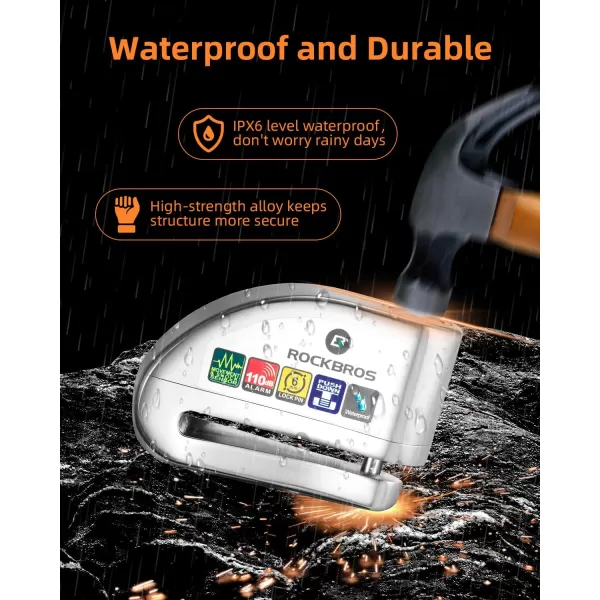 ROCKBROS Disc Brake Lock Motorcycle Alarm Lock AntiTheft 110db Motorcycle Lock with Reminder Cable Disc Brake Vehicle for Motorbike ScooterSilver