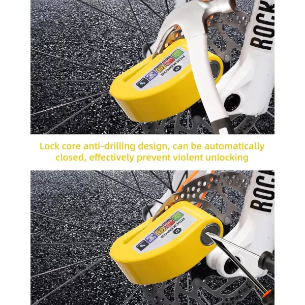 ROCKBROS Disc Brake Lock Motorcycle Alarm Lock AntiTheft 110db Motorcycle Lock with Reminder Cable Disc Brake Vehicle for Motorbike ScooterYellow