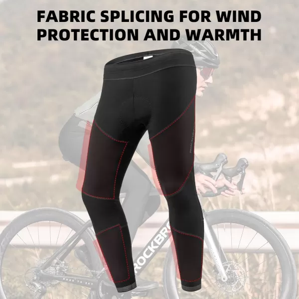 ROCKBROS Mens Winter Cycling Pants 4D Padded Windproof Fleece Thermal Bike Pants Bicycle Leggings Outdoor RidingBlack