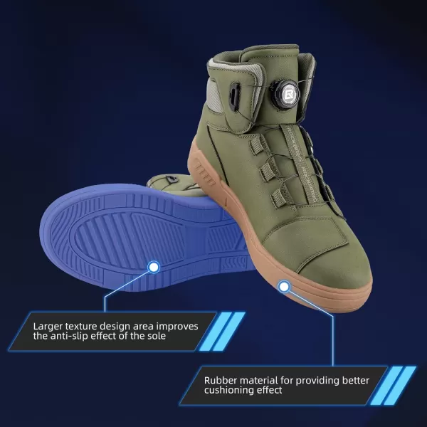 ROCKBROS Motorcycle Shoes for Men Reinforced Leather Motorcycle Riding Shoes AntiSlip Breathable Motorcycle Riding Boots Motorcycle Protective FootwearGreen
