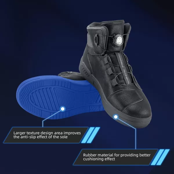 ROCKBROS Motorcycle Shoes for Men Reinforced Leather Motorcycle Riding Shoes AntiSlip Breathable Motorcycle Riding Boots Motorcycle Protective FootwearBlack