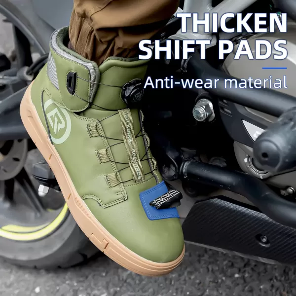 ROCKBROS Motorcycle Shoes for Men Reinforced Leather Motorcycle Riding Shoes AntiSlip Breathable Motorcycle Riding Boots Motorcycle Protective FootwearGreen