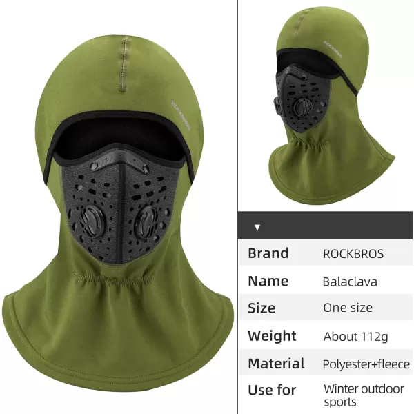 ROCKBROS Ski Mask Balaclava Winter Mask for Men Baclava Cold Weather ThermalGreen