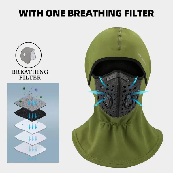 ROCKBROS Ski Mask Balaclava Winter Mask for Men Baclava Cold Weather ThermalGreen