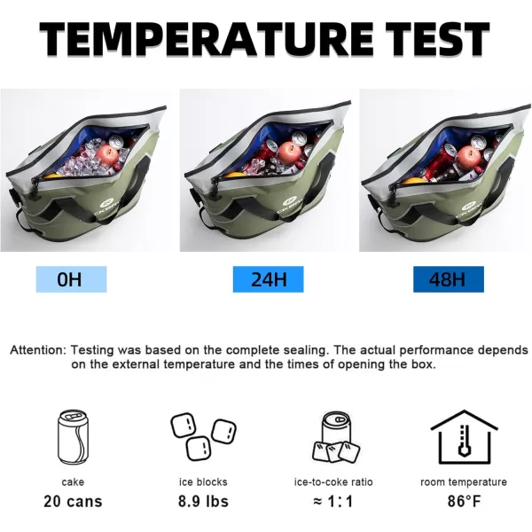 ROCKBROS Soft Cooler Insulated Leak Proof Cooler Bag Portable 36 Can Large Soft Sided Coolers Waterproof Insulated Pack Cooler for Travel Beach Camping Picnic Lunch Fishing Floating PartyGreen
