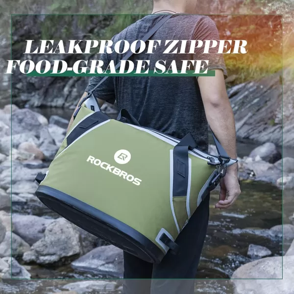 ROCKBROS Soft Cooler Insulated Leak Proof Cooler Bag Portable 36 Can Large Soft Sided Coolers Waterproof Insulated Pack Cooler for Travel Beach Camping Picnic Lunch Fishing Floating PartyGreen