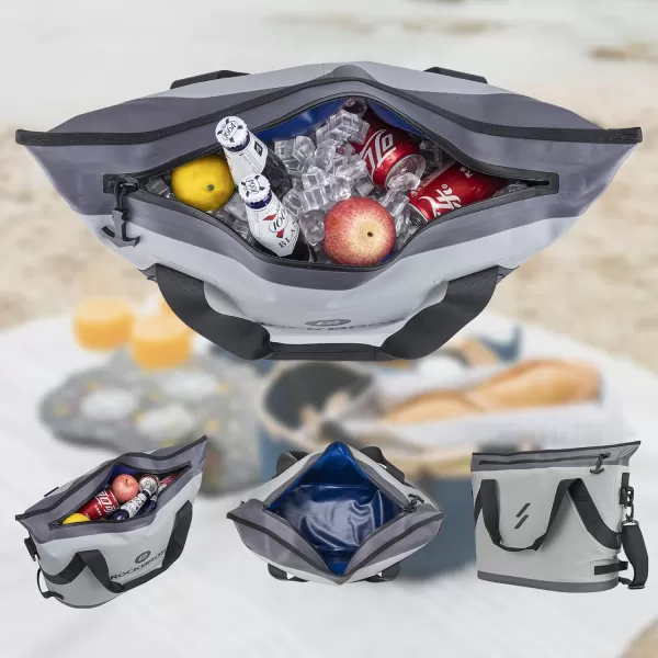 ROCKBROS Soft Cooler Insulated Leak Proof Cooler Bag Portable 36 Can Large Soft Sided Coolers Waterproof Insulated Pack Cooler for Travel Beach Camping Picnic Lunch Fishing Floating PartyGray