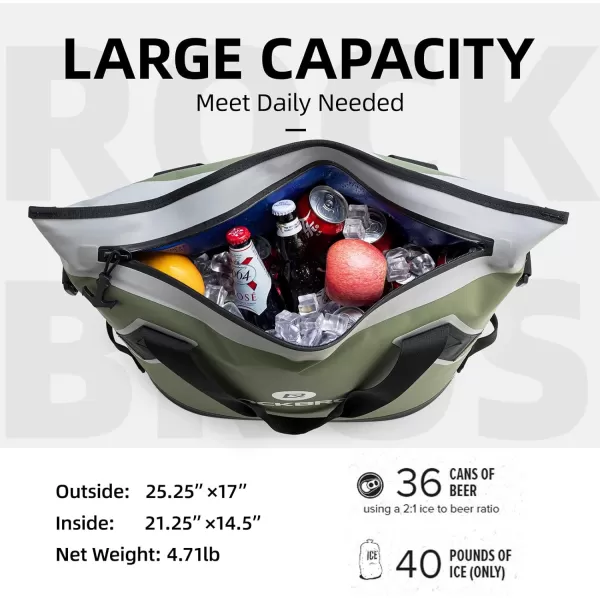 ROCKBROS Soft Cooler Insulated Leak Proof Cooler Bag Portable 36 Can Large Soft Sided Coolers Waterproof Insulated Pack Cooler for Travel Beach Camping Picnic Lunch Fishing Floating PartyGreen