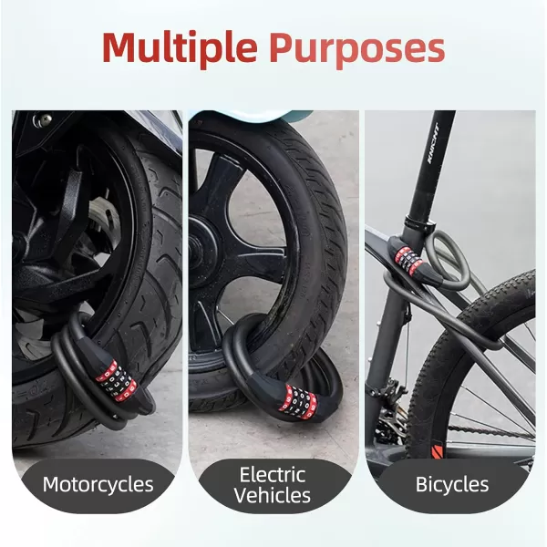 ROCKBROS Specialized Bike Lock Cable 5 Digit Bike Lock Combination 47 Inch Bike Wheel Lock Master Lock Cable for Road Bike MTB Motorcycle Stroller Ladders Gates