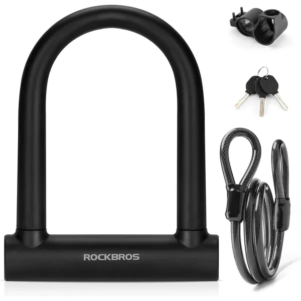 ROCKBROS U Lock Bike U Lock with Cable Heavy Duty Anti Theft Bike Lock Ulock 4 ft Cable Mounting Bracket for Bikes eBikes Motorcycles ScootersBlack