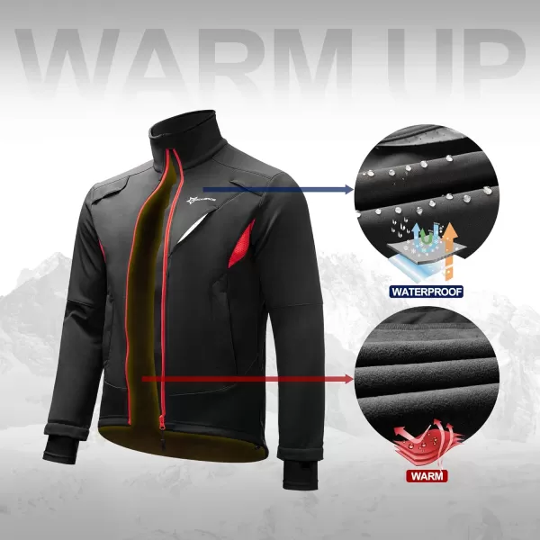 ROCKBROS Winter Cycling Jacket for Men Thermal Fleece Windproof Jacket Running Biking HikingBlackred