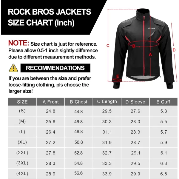 ROCKBROS Winter Cycling Jacket for Men Thermal Fleece Windproof Jacket Running Biking HikingBlackred