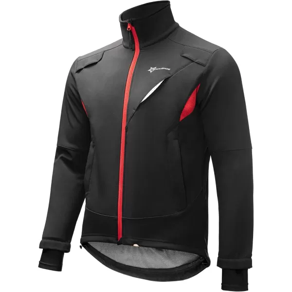 ROCKBROS Winter Cycling Jacket for Men Thermal Fleece Windproof Jacket Running Biking HikingBlackred