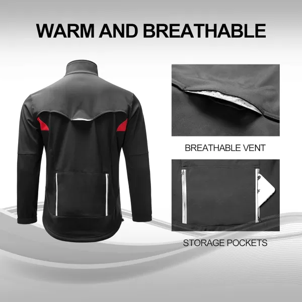 ROCKBROS Winter Cycling Jacket for Men Thermal Fleece Windproof Jacket Running Biking HikingBlackred