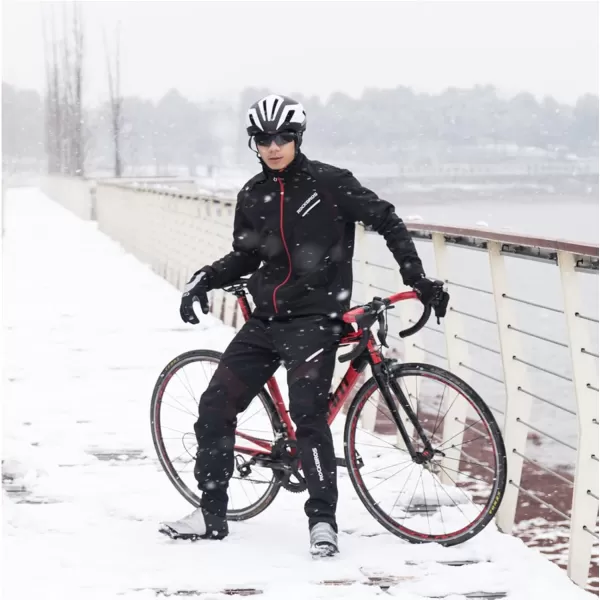 ROCKBROS Winter Cycling Pants Warm Ergonomics Mens Windproof Thermal Bicycling Pants BlackBlack
