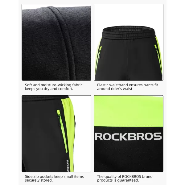 ROCKBROS Winter Cycling Pants Windproof Warm Bike Pants for Men Cold Weather Cycling Pants Fleece Lined Outdoor Hiking PantsBlack
