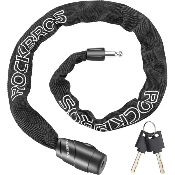 ROCKBROS Bike Lock Chain Bicycle Lock Heavy Duty Anti Theft 3 Ft Long 5mm Thick Bike Chain Lock with Key Set Cut Proof Security Scooter Lock Commuter Lock for Door Gate Fence GrillBlackKey