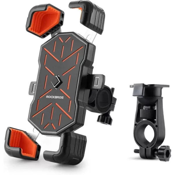 ROCKBROS Bike Phone Holder Motorcycle Phone Mount 1s LockSecure Protection 360 Rotatable Phone Holder Compatible with iPhoneSamsung and More 45quot to 72quot SmartphonesBlack orange