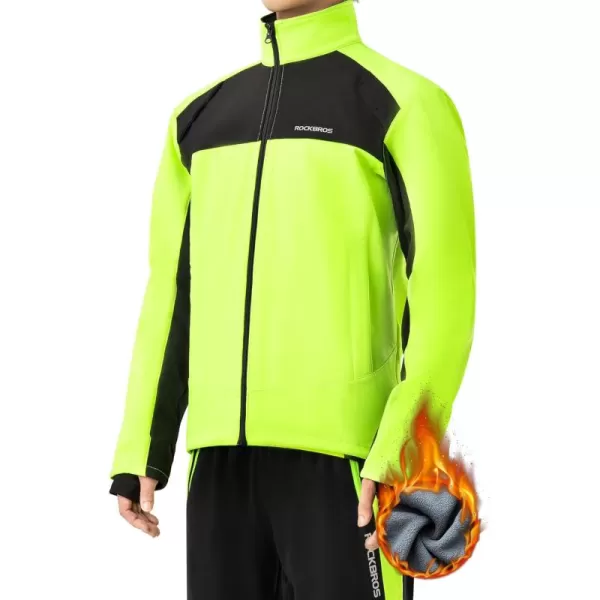 ROCKBROS Cycling Jackets for Men Winter Bike Jackets Thermal Windproof Jacket Cold Weather Cycling HikingGreen