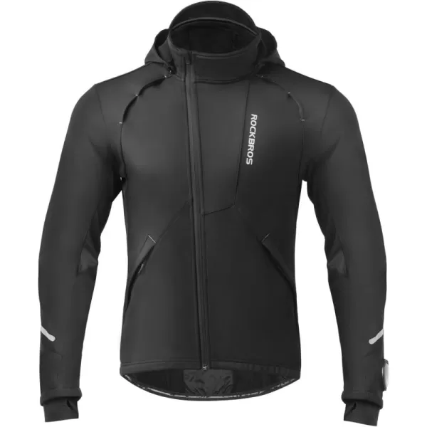 ROCKBROS Cycling Jackets for Men Winter Bike Jackets Thermal Windproof Jacket for Men Cold Weather Cycling Running HikingDeep Black
