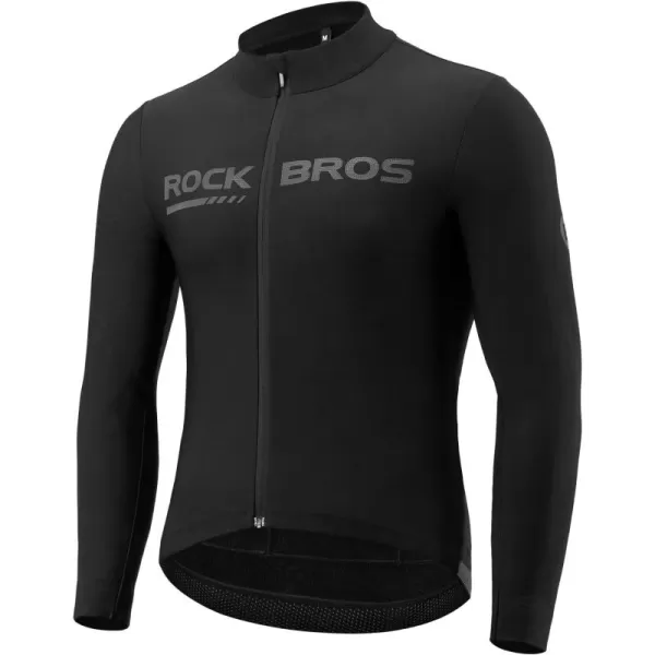 ROCKBROS Cycling Jersey Men Long Sleeve Bike Shirt Bike Jersey for Men with Full Zipper and Rear Pockets Fit Outdoor SportsBlack