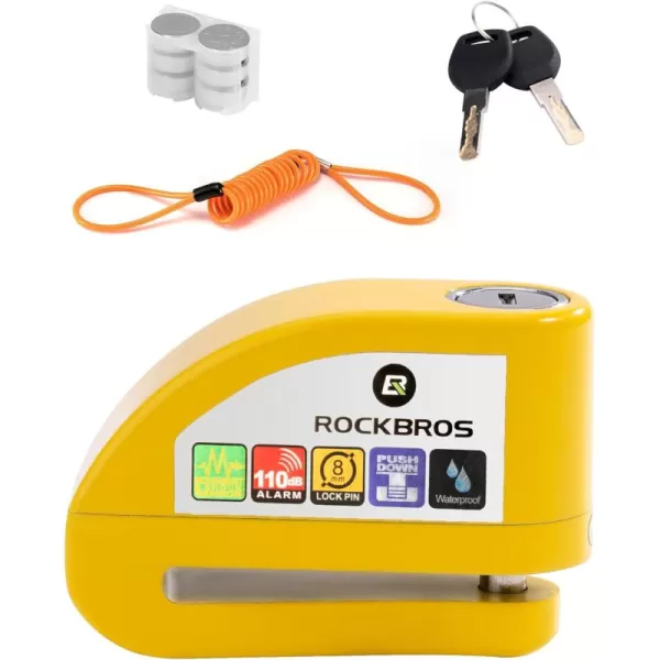 ROCKBROS Disc Brake Lock Motorcycle Alarm Lock AntiTheft 110db Motorcycle Lock with Reminder Cable Disc Brake Vehicle for Motorbike ScooterYellow
