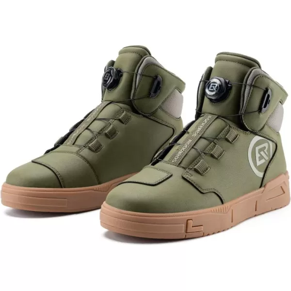 ROCKBROS Motorcycle Shoes for Men Reinforced Leather Motorcycle Riding Shoes AntiSlip Breathable Motorcycle Riding Boots Motorcycle Protective FootwearGreen