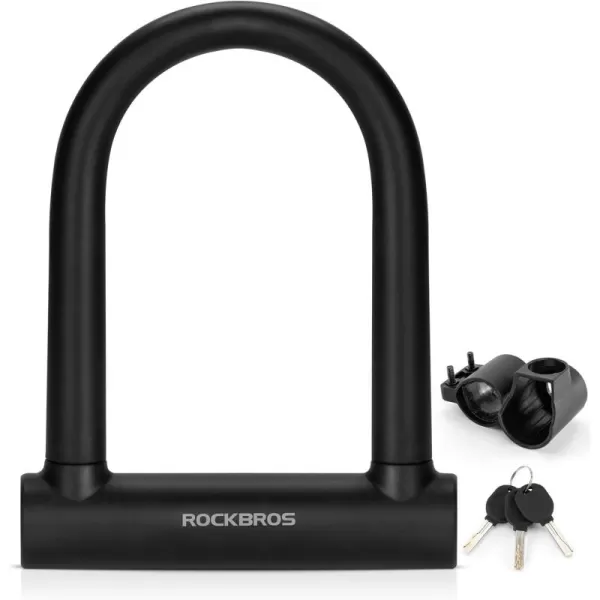 ROCKBROS U Lock Bike U Lock with Cable Heavy Duty Anti Theft Bike Lock Ulock 4 ft Cable Mounting Bracket for Bikes eBikes Motorcycles ScootersBlack