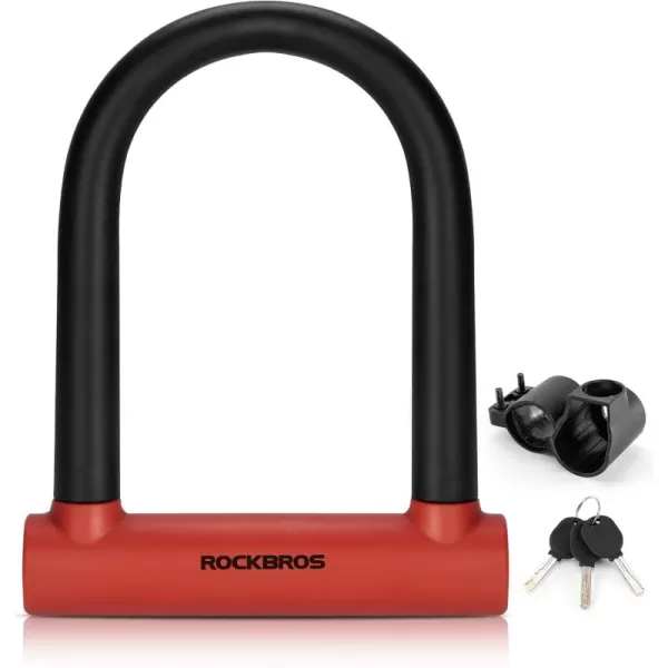 ROCKBROS U Lock Bike U Lock with Cable Heavy Duty Anti Theft Bike Lock Ulock 4 ft Cable Mounting Bracket for Bikes eBikes Motorcycles ScootersRed