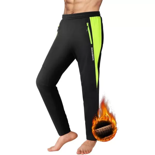 ROCKBROS Winter Cycling Pants Windproof Warm Bike Pants for Men Cold Weather Cycling Pants Fleece Lined Outdoor Hiking PantsBlack