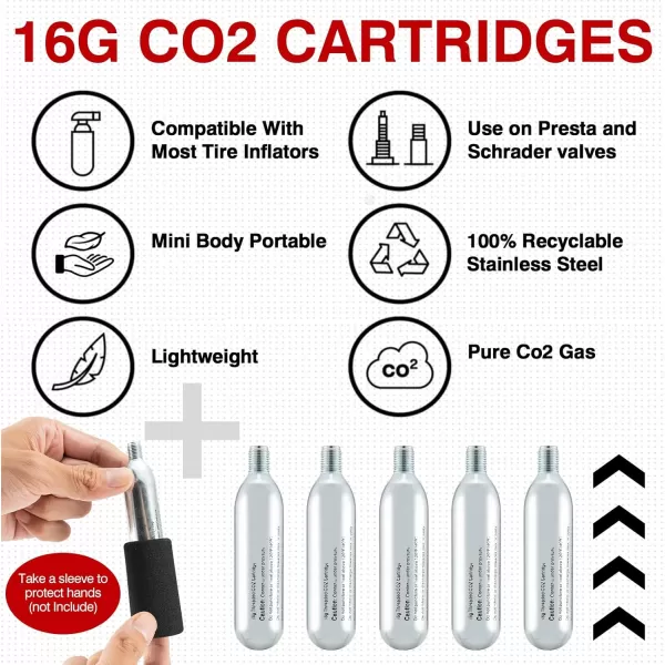 ROCKBROS 16g Threaded CO2 Cartridges for All CO2 Bike Tire Inflators with Threaded Connection Lightweight Bike Tire CO2 Cartridges for MTB Mountain Road Bicycle Tire Inflation16g Threaded 5 Pack