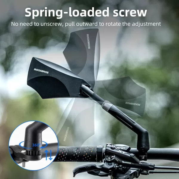 ROCKBROS 2023 Newest Handlebar Bike Mirror Adjustable Safe Rear View Mirror Antiglare Lens Scratch Resistant Glass Lens 360 Degree Flat Rotation Bike Accessories Suitable For 2124mm Handlebarblackleft and right