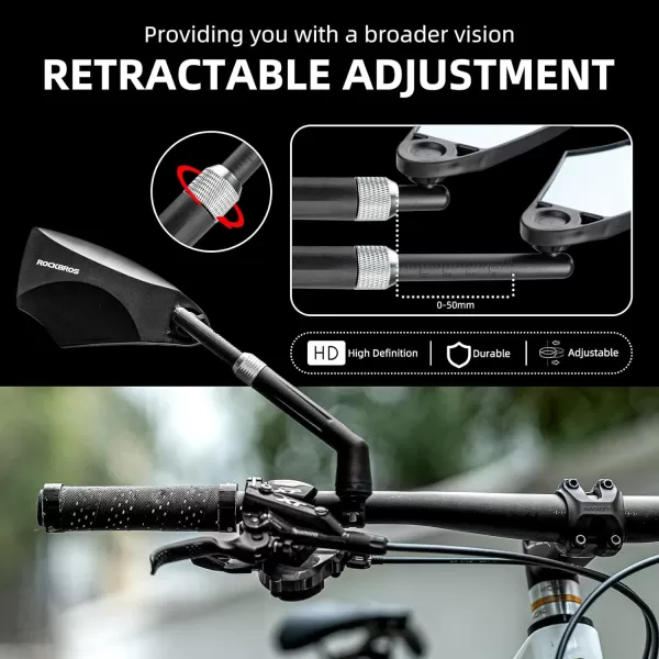 ROCKBROS 2023 Newest Handlebar Bike Mirror Adjustable Safe Rear View Mirror Antiglare Lens Scratch Resistant Glass Lens 360 Degree Flat Rotation Bike Accessories Suitable For 2124mm Handlebarblackleft and right