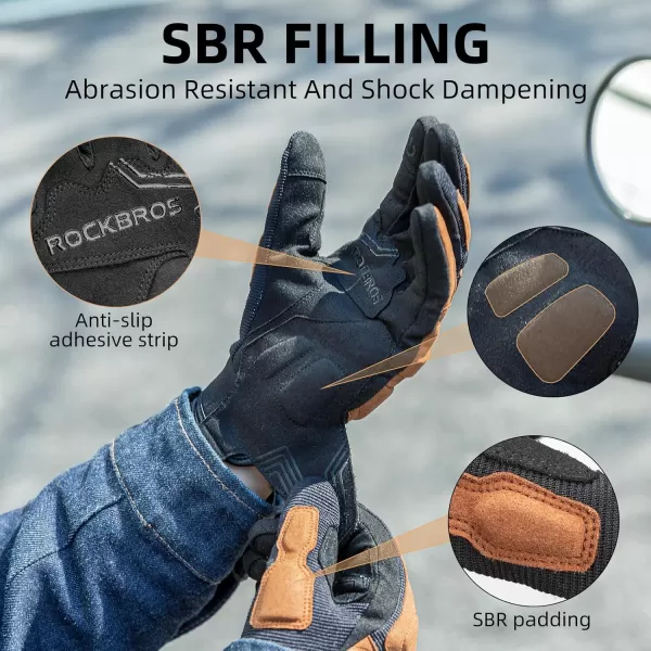 ROCKBROS Bike Gloves for Men Motorcycle Gloves Mountain Bike Gloves Dirt Bike BMX Gloves Touch Screen Full Finger ShockAbsorbing Breathable Motocross Sports Glovesorange