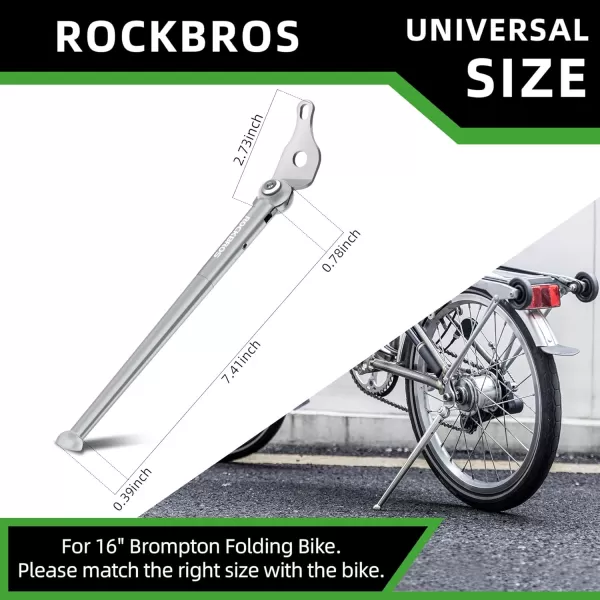 ROCKBROS Bike Kickstand Bicycle Kickstands for 16 Inch Wheel Brompton Folding Bike Adjustable Center Mount Bike Stand for Mountain BikeRoad BicycleAdult BikeSports BikeSilver