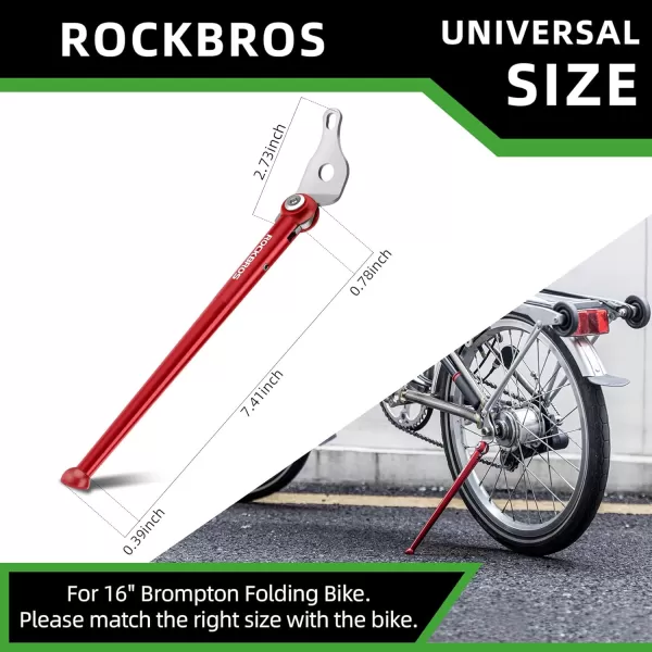 ROCKBROS Bike Kickstand Bicycle Kickstands for 16 Inch Wheel Brompton Folding Bike Adjustable Center Mount Bike Stand for Mountain BikeRoad BicycleAdult BikeSports BikeRed