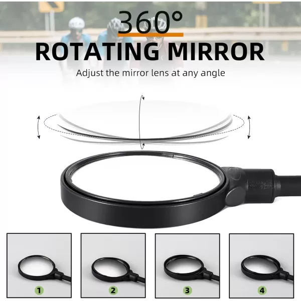 ROCKBROS Bike Mirror Handlebar Mount 360Rotatable Adjustable Bicycle Rear View Mirror HD Wide Angle Clear Acrylic Convex Safe Bike Mirror for Mountain Road Bike Electric MotorcycleBlack1 Piece
