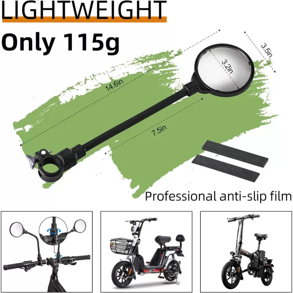 ROCKBROS Bike Mirror Handlebar Mount 360Rotatable Adjustable Bicycle Rear View Mirror HD Wide Angle Clear Acrylic Convex Safe Bike Mirror for Mountain Road Bike Electric MotorcycleBlack1 Piece