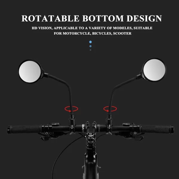 ROCKBROS Bike Mirror Handlebar Mount 360Rotatable Adjustable Bicycle Rear View Mirror HD Wide Angle Clear Acrylic Convex Safe Bike Mirror for Mountain Road Bike Electric MotorcycleBlack1 Piece