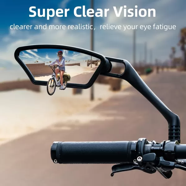ROCKBROS Bike Mirrors Handlebar Mount Rearview Mirror HD BlastResistant Allround Angle Adjustable Retractable Bicycle Mirror for Ebike 2126mm Handlebarblackleft