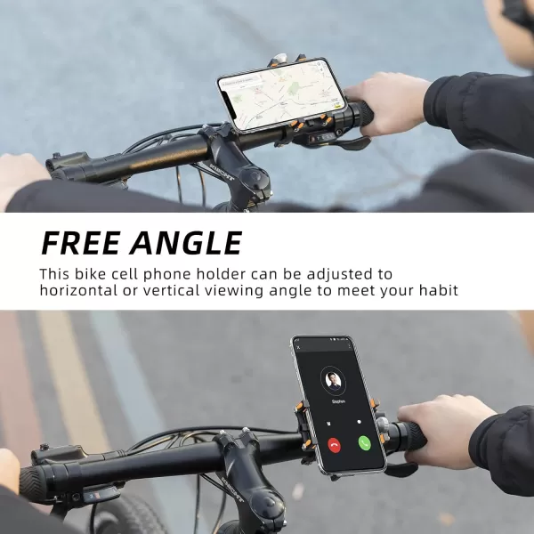 ROCKBROS Bike Phone Mount Holder Motorcycle ampamp Bicycle Handlebar Cell Phone Holder 360 Rotatable Aluminum Phone Clip for iPhone 11 12 13 Pro Max Mini X XR Xs Plus Samsung S21 S20 S10Orange