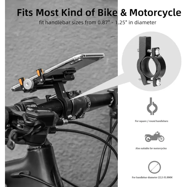 ROCKBROS Bike Phone Mount Holder Motorcycle ampamp Bicycle Handlebar Cell Phone Holder 360 Rotatable Aluminum Phone Clip for iPhone 11 12 13 Pro Max Mini X XR Xs Plus Samsung S21 S20 S10Orange